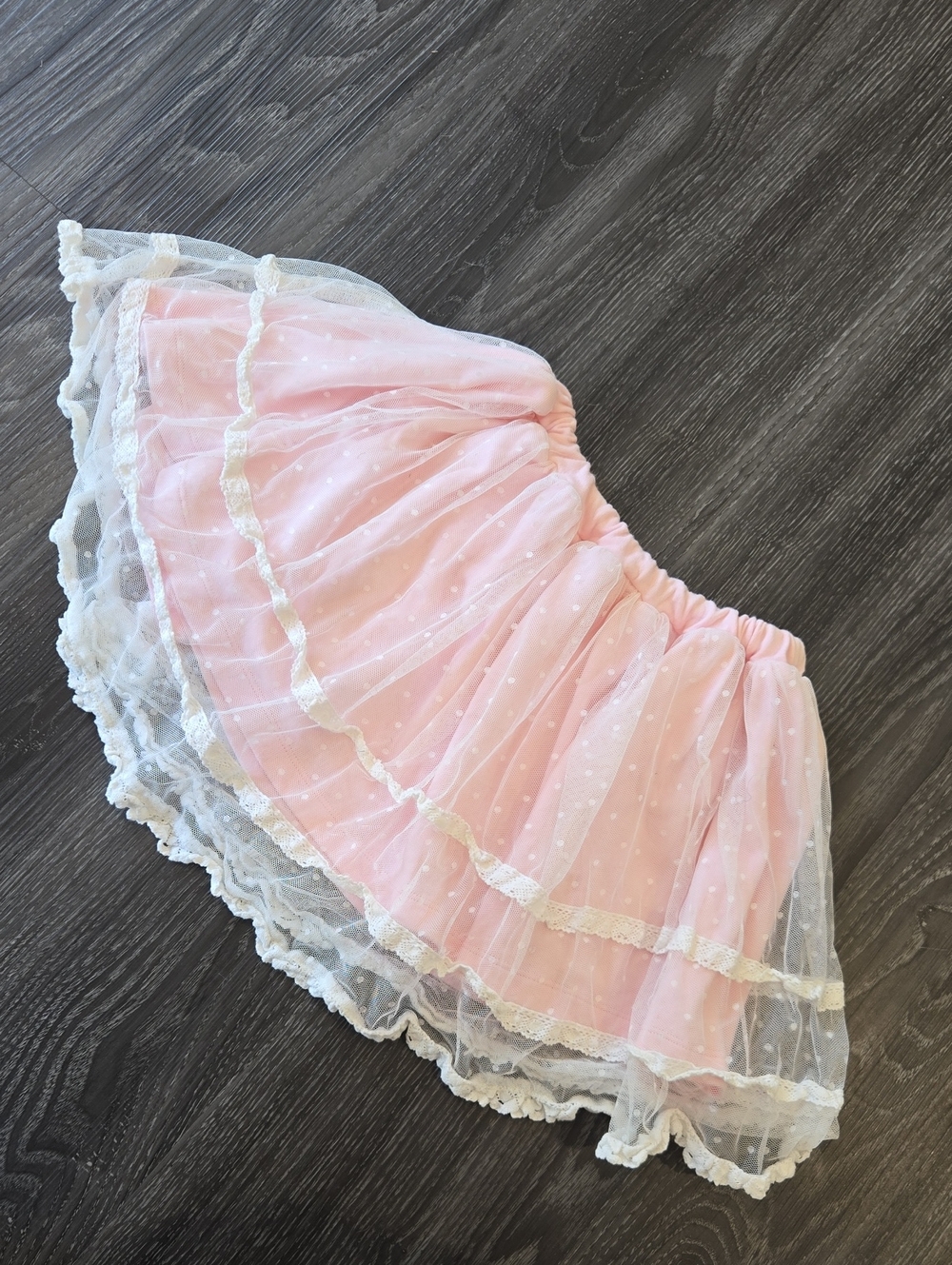 Shirley Temple Pink Layered Tulle Skirt with Lace Trim Medium